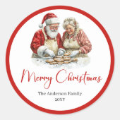 Stylish Santa Claus Red White Holiday Label Runder Aufkleber (Vorderseite)