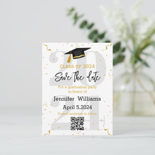 stylish Save the Date qr code Abschluss 2025 Ankündigungspostkarte (Stehend Vorderseite)
