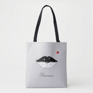 Stylish schwarze und weiße Lippen und Kalligrafie  Tasche