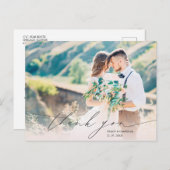 Stylish Script Custom Foto Wedding Vielen Dank Postkarte (Vorne/Hinten)
