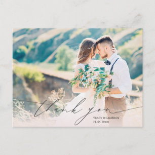Stylish Script Custom Foto Wedding Vielen Dank Postkarte