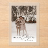 Stylish Script Elegant Photo Merry Christmas Card Acryleinladungen (Vorderseite)