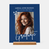 Stylish Script Photo Blue Graduation 2026 Acrylschild (Vorderseite)