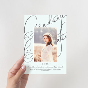 Stylish Script Soft Mint Photo Graduation Party Einladung