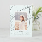 Stylish Script Soft Mint Photo Graduation Party Einladung (Stehend Vorderseite)
