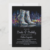 Stylish Sequin Boots and Bubbly Bridal Shower Einladung (Vorderseite)