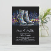 Stylish Sequin Boots and Bubbly Bridal Shower Einladung (Stehend Vorderseite)