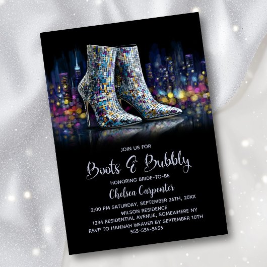 Stylish Sequin Boots and Bubbly Bridal Shower Einladung