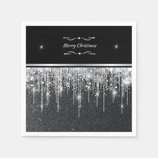 Stylish Silver and Black Merry Christmas Party Serviette (Vorderseite)