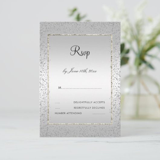 Stylish Silver Confetti 60. Wedding RSVP (Stehend Vorderseite)