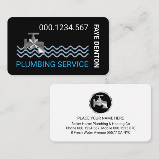Stylish Silver Faucet Water Waves Visitenkarte (Vorne/Hinten)