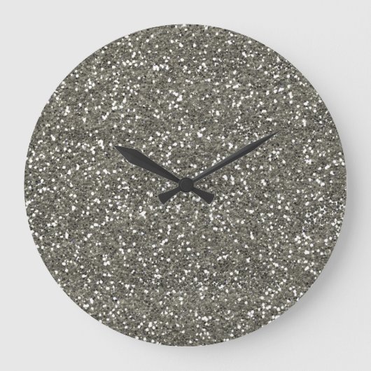 Stylish Silver Glitter Große Wanduhr (Vorderseite)