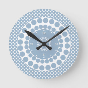Stylish Slate Blue & White Polka Dot Clock Runde Wanduhr