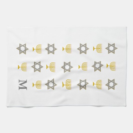 Stylish Star von David Menorah Jewish Monogram Geschirrtuch (Horizontal)