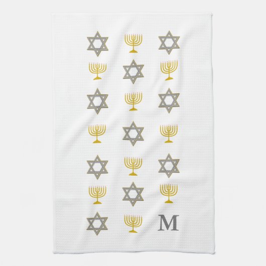 Stylish Star von David Menorah Jewish Monogram Geschirrtuch (Vertikal)