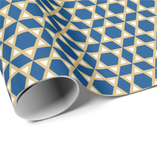 Stylish Star von David Pattern Blue White Gold Geschenkpapier (Rolleneckpunkt)