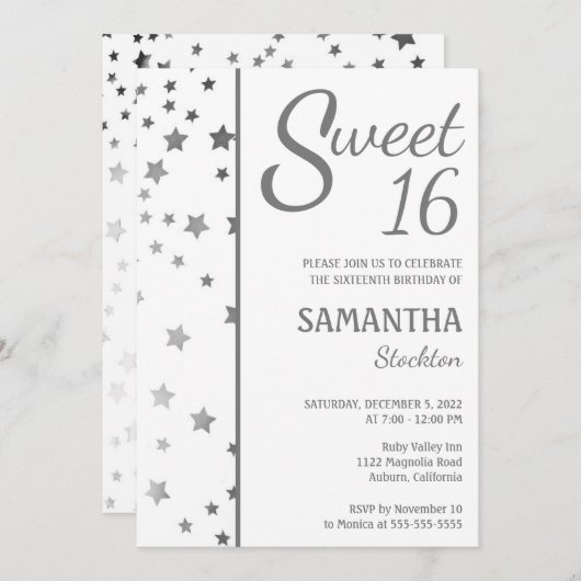 Stylish Stars Sweet 16 Einladung (Vorne/Hinten)