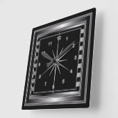 Stylish Steel Silver and Black Stripes Quadratische Wanduhr (Winkel)