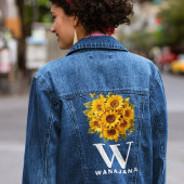 Stylish Sunflower White Monogram Women's Custom Jeansjacke