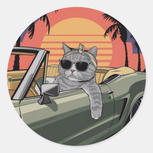 Stylish Sunset Cat Runder Aufkleber (Vorderseite)