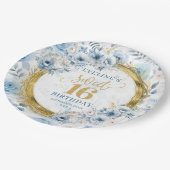 Stylish Sweet 16 Pastel Blue Gold Glitzer Teller (Schrägansicht)