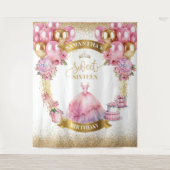 Stylish Sweet 16 Tapestry Pink Gold Glitzer Balloo Wandteppich (Vorderseite)