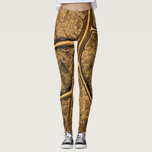 Stylish Tan Leaf Leggings (Vorderseite)