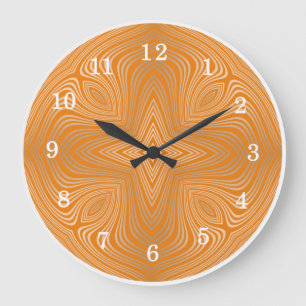 Stylish Tangerine Orange Gold Mandala Große Wanduhr