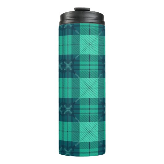 Stylish Tartan Plaid Green  Thermosbecher (Vorderseite)