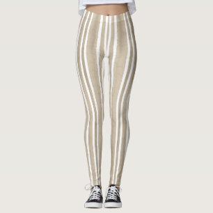 Stylish Taupe Handbemalte Gestreifte Yoga-Übung Leggings