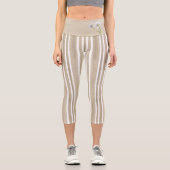 Stylish Taupe Striped Watercolor Daisy Exercise Capri Leggings (Vorderseite)