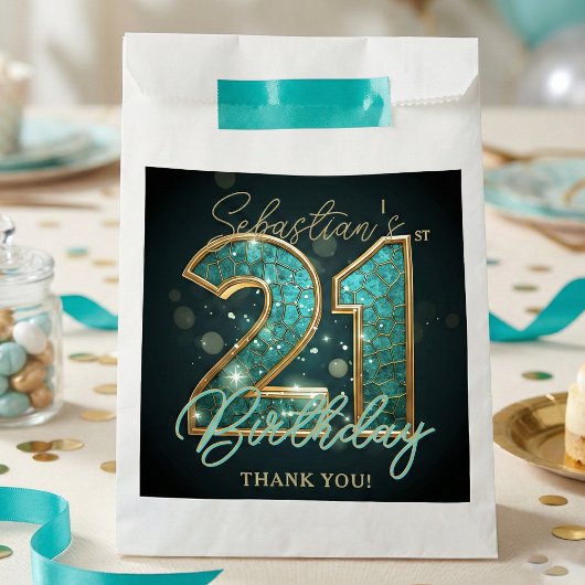 Stylish Teal Gold Mosaic Geometric 21st Birthday Geschenktütchen