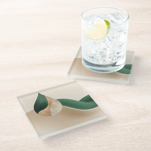 Stylish Teardrop Wave Beige and Green  Glasuntersetzer (Schrägansicht)