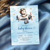Stylish Teddy Bear Pilot Blue Gold Baby Shower Einladung