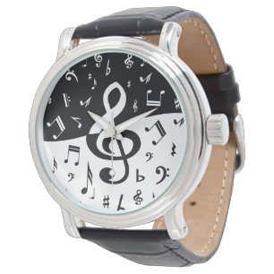Stylish Treble Clef Wave Black and White Armbanduhr