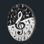 Stylish Treble Clef Wave Black and White Dartscheibe<br><div class="desc">Stilvoll und auffällig sind zufällige Noten in Schwarz und Weiß mit einem großen, in der Mitte aufgestellten Treble. Am unteren Ende des Designs befinden sich schwarze Musiknoten auf weißem Hintergrund, die Oberseite ist mit weißen Musiknoten auf schwarzem Hintergrund versehen. Die große Klappe wechselt von Schwarz zu Weiß in der Mitte....</div>