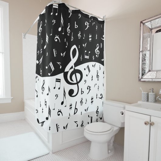Stylish Treble Clef Wave Black and White Duschvorhang (Beispiel)