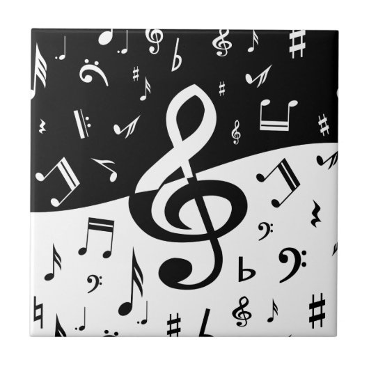 Stylish Treble Clef Wave Black and White Fliese (Vorderseite)