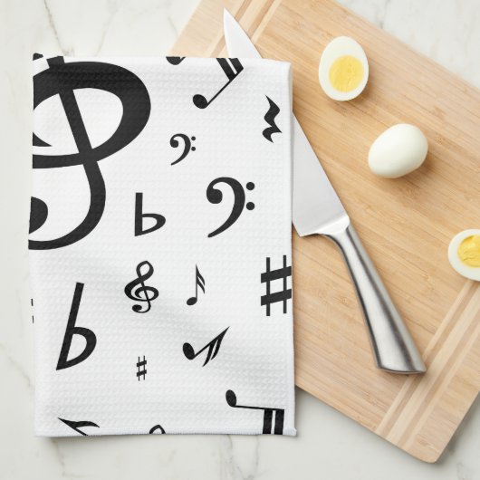 Stylish Treble Clef Wave Black and White Handtuch (Viertel Falte)