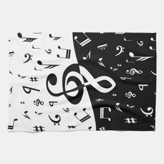 Stylish Treble Clef Wave Black and White Handtuch (Horizontal)