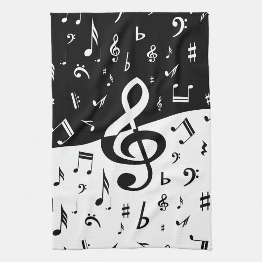 Stylish Treble Clef Wave Black and White Handtuch (Vertikal)