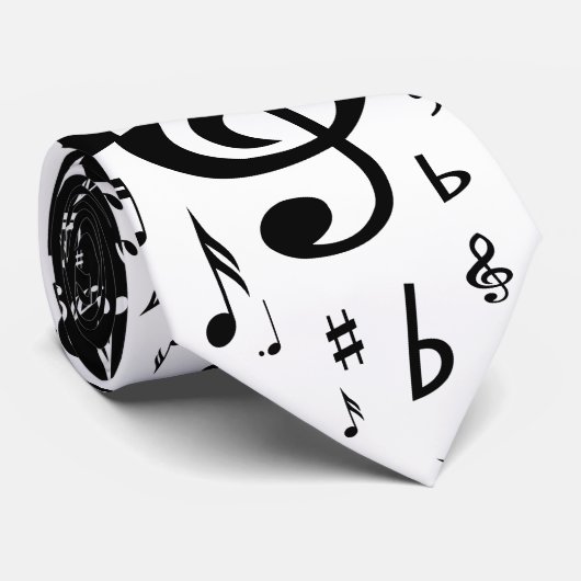 Stylish Treble Clef Wave Black and White Krawatte (Gerollt)