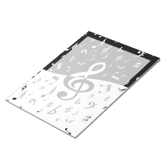 Stylish Treble Clef Wave Black and White Notizblock (angewinkelt)