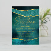 Stylish Türkis Geoed Agate 16. Geburtstag Real Folieneinladung (Stehend vorne)