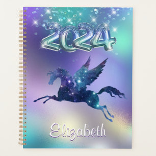 Stylish Türkis Rainbow Unicorn Glitzer 2024 Planer