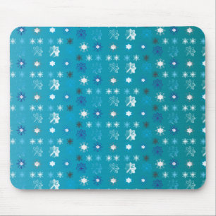 Stylish turquoise and white, stars and snowflakes mousepad