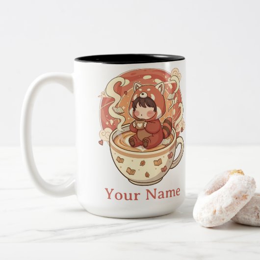  Stylish Two-Tone Red Panda Coffee Mug Zweifarbige Tasse (Mit Donut)