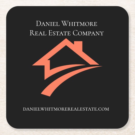 Stylish Unique Black Real Estate Agent Rechteckiger Pappuntersetzer (Vorderseite)