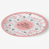 Stylish Valentine Pink Black Heart Art Paper Plate Pappteller (Schrägansicht)