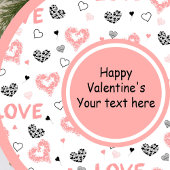 Stylish Valentine Pink Black Heart Art Paper Plate Pappteller